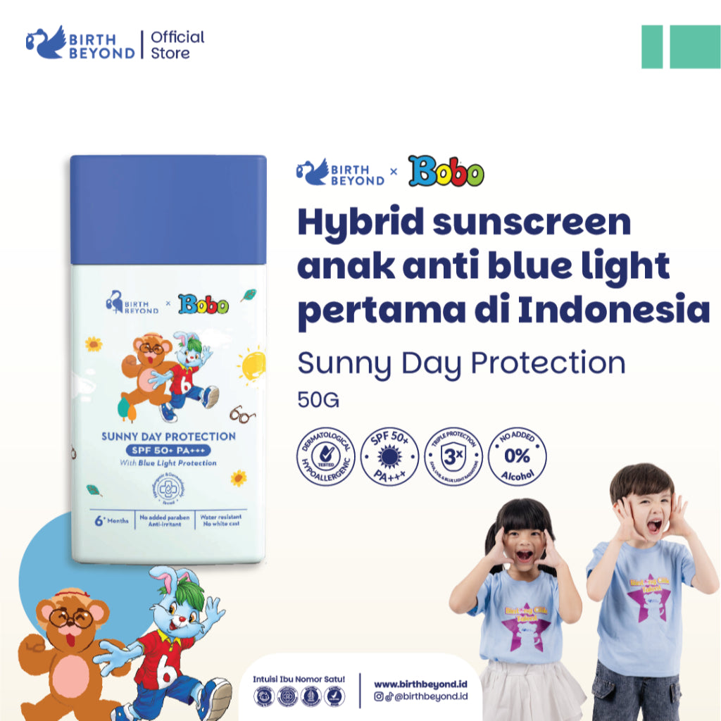 Birth Beyond X BOBO Sunny Day - Sunscreen Anak 50gr - SPF 50+ PA+++ dengan Niacinamide & Alpha Bisabolol untuk Melindungi & Mencerahkan Wajah