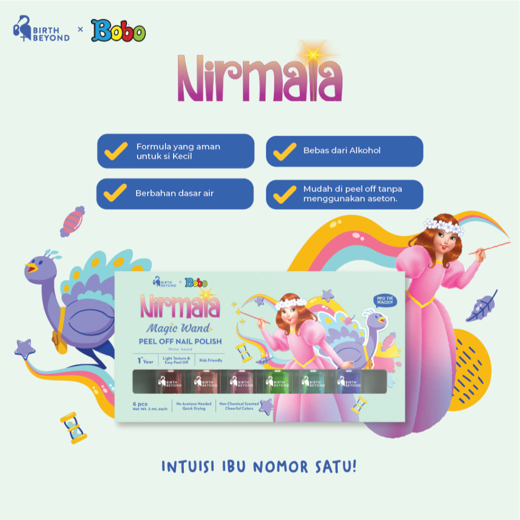 Birth Beyond X BOBO - Peel Off Nail Polish Nirmala Magic Wand @5ml x 6pcs - Kutek Anak