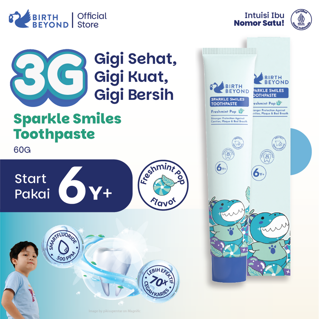 Birth Beyond Sparkle Smiles Toothpaste Freshmint Pop 50g untuk Anak 6Tahun+ Smartfluoride 1000 PPM