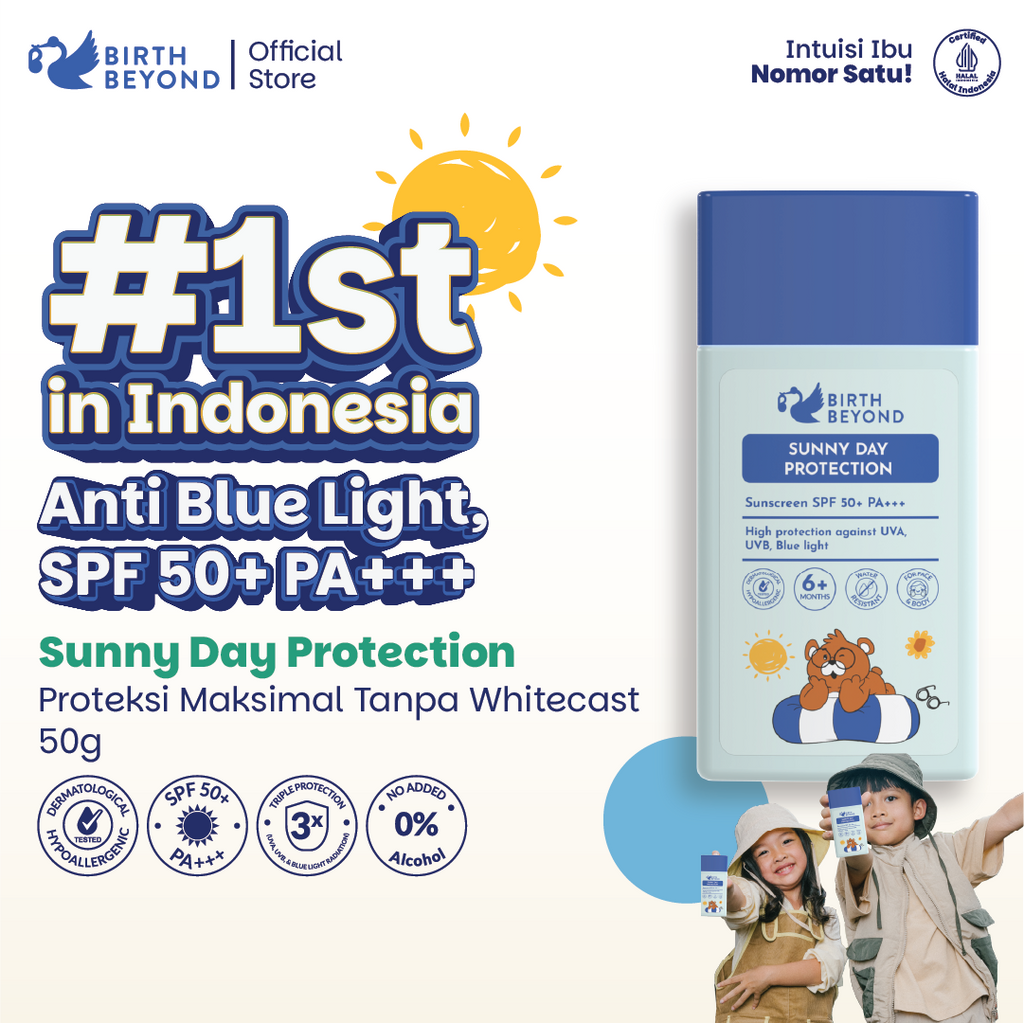 Birth Beyond Sunny Day - Sunscreen Anak 50gr - SPF 50+ PA+++ dengan Niacinamide & Alpha Bisabolol untuk Melindungi & Mencerahkan Wajah