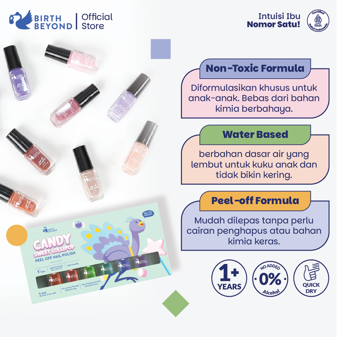Birth Beyond Peel Off Nail Polish Sweet Lollipop @5ml x 6pcs - Kutek Anak