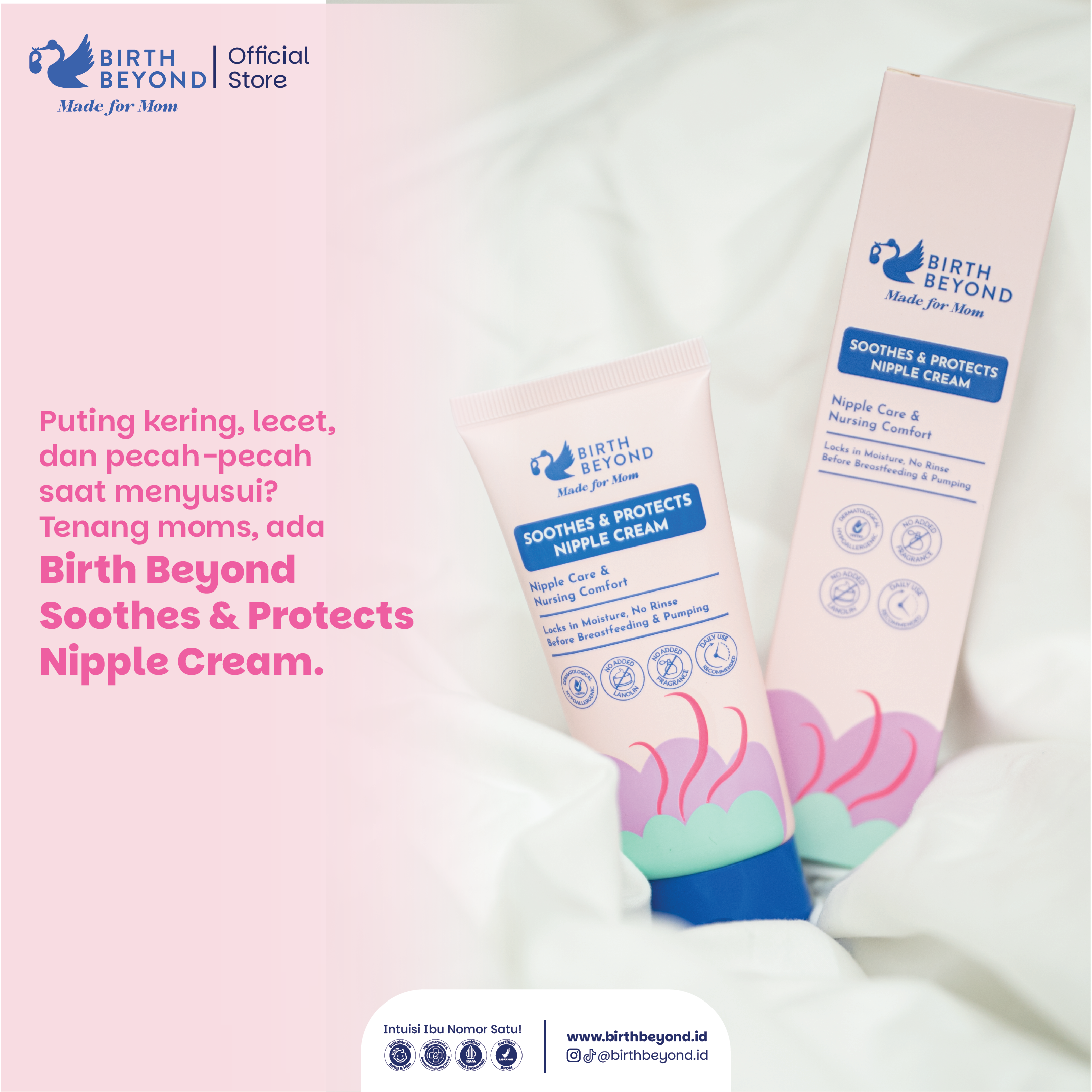 Birth Beyond Soothes & Protects Nipple Cream – Krim Puting Ibu Menyusui untuk Menenangkan & Melembapkan Puting Lecet, Aman Tanpa Bilas, Multifungsi Bisa untuk Pumping, Lip & Hand Care dengan Olive Oil, Tsubaki Oil & Shea Butter