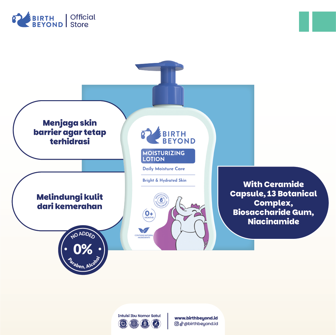 Birth Beyond Moisturizing Lotion 300ml - Pelembab Pencerah Wajah Badan Baby Newborn Anak Kulit Sensitif dengan Ceramide Capsules dari Korea | Non Toxic, Paraben, Alcohol