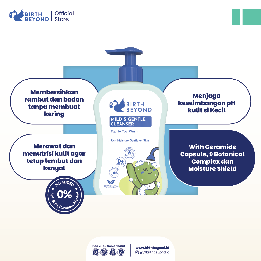 Birth Beyond Mild and Gentle Cleanser (Top To Toe Wash) 300ml - Sabun Mandi Rambut, Wajah dan Badan Baby Newborn Anak Kulit Kering Sensitif - Membersihkan Melembabkan Dengan Ceramide Capsules dari Korea, 9 Botanical Complex No SLS/SLES, Paraben, Alcohol