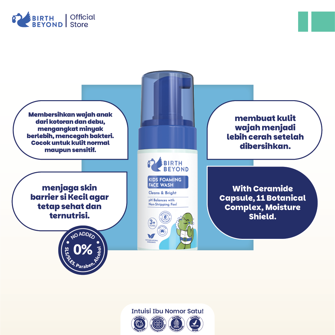 [BUY 1 GET 1] Birth Beyond - Kids Foaming Face Wash 100ml | Sabun Muka Anak Kulit Sensitif | Dengan Ceramide Capsules dan Niacinamide | No SLS/SLES, Paraben, Alcohol | Membersihkan dan Mencerahkan | Tanpa Pedih di Mata