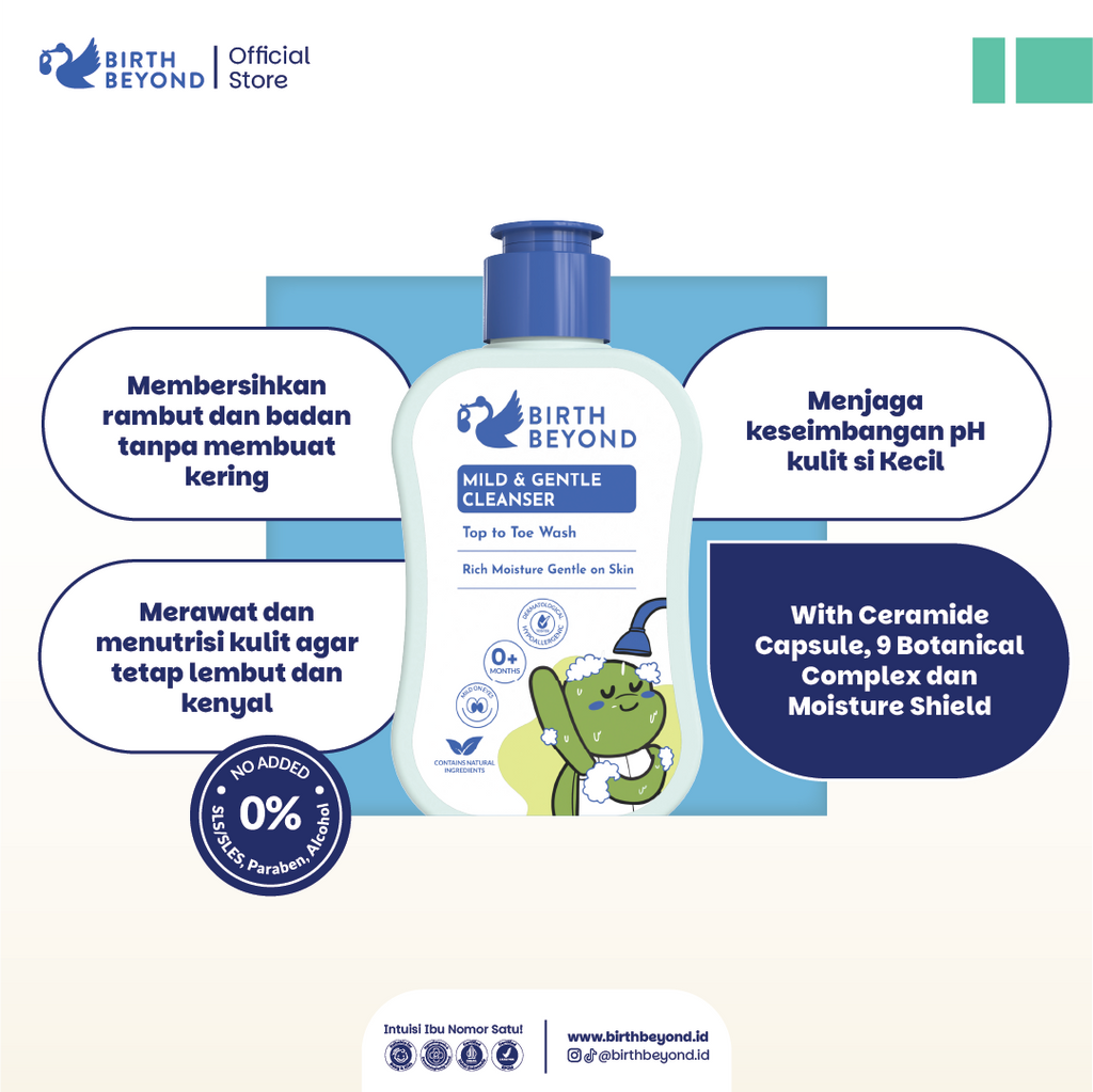 [BUY 1 GET 1] Birth Beyond - Mild Gentle Cleanser (Top To Toe Wash) 100ml | Sabun Mandi Rambut dan Badan Bayi Anak untuk Kulit Kering Sensitif | Dengan Ceramide Capsules dari Korea | Tanpa SLS/SLES, Paraben, Alcohol | Membersihkan dan Melembabkan kulit