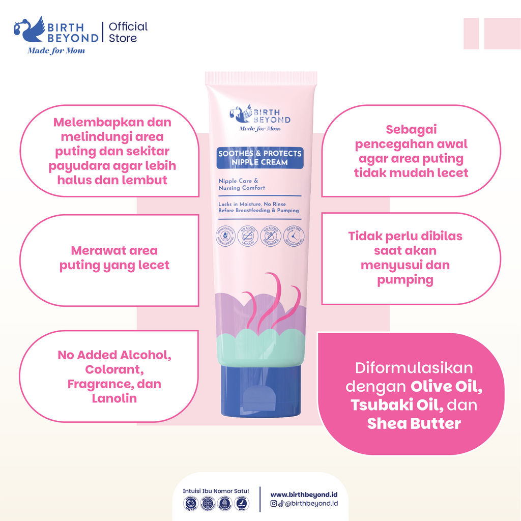[BUY 1 GET 1] Birth Beyond Soothes & Protects Nipple Cream – Krim Puting Ibu Menyusui untuk Menenangkan & Melembapkan Puting Lecet, Aman Tanpa Bilas, Multifungsi Bisa untuk Pumping, Lip & Hand Care dengan Olive Oil, Tsubaki Oil & Shea Butter