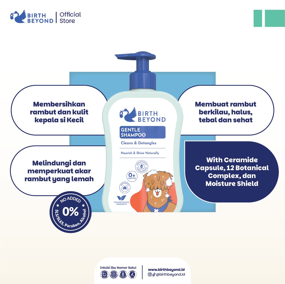 Birth Beyond Gentle Shampoo Bayi 300ml | Shampoo Bayi Anak untuk Kulit Kepala Sensitif dengan Ceramide Capsules dari Korea | Tanpa SLS/SLES, Paraben, Alcohol | Membersihkan dan Menebalkan Rambut