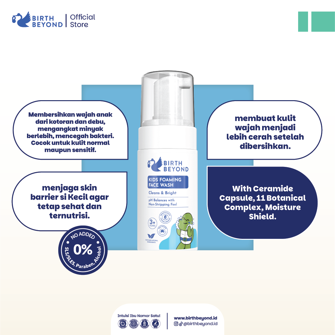 Birth Beyond - Kids Foaming Face Wash 100ml | Sabun Muka Anak Kulit Sensitif | Dengan Ceramide Capsules dan Niacinamide | No SLS/SLES, Paraben, Alcohol | Membersihkan dan Mencerahkan | Tanpa Pedih di Mata