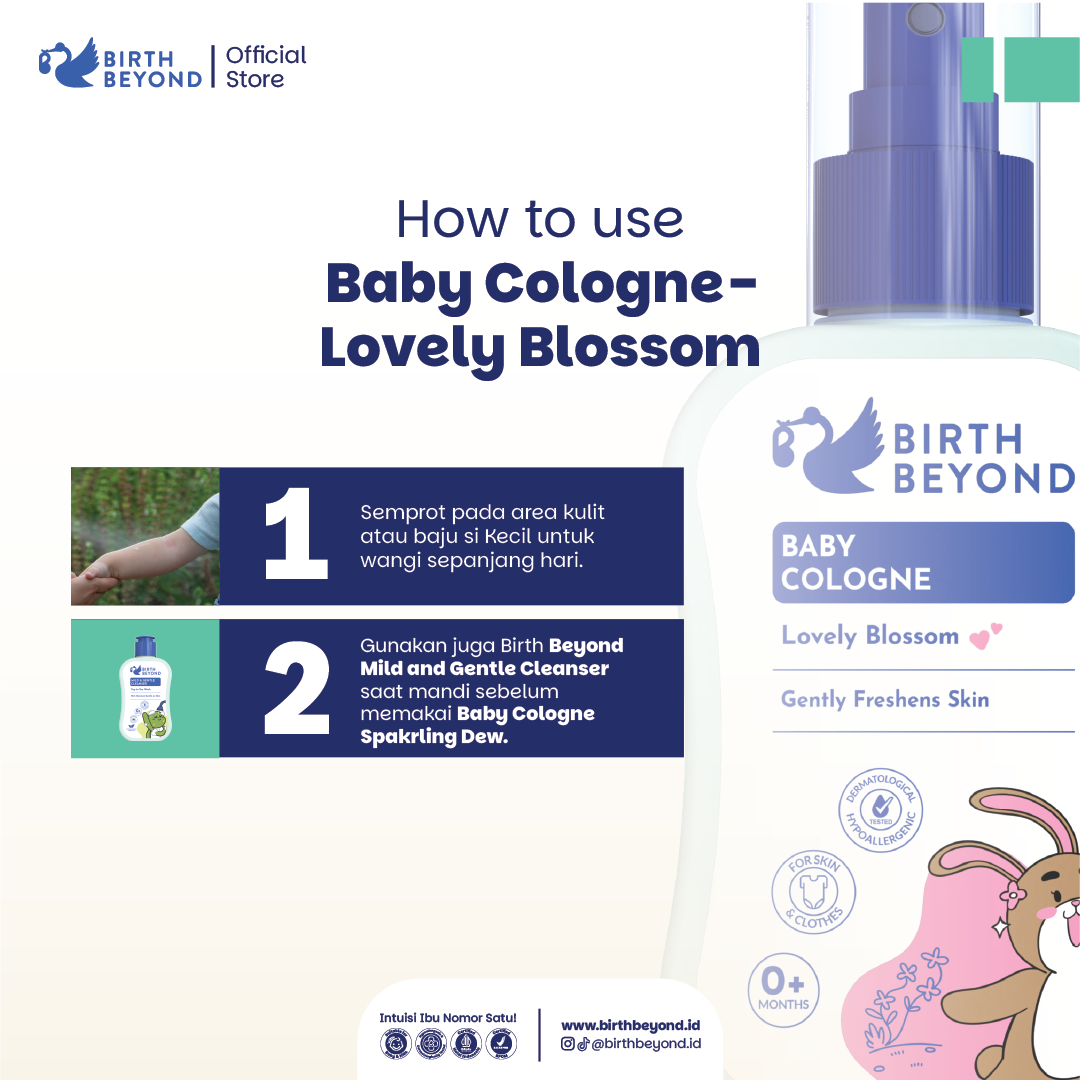 Birth Beyond Cologne Lovely Blossom 100ml | Cologne Bayi Anak Penthanol B5, Chamomile Extract | Parfum Bayi Anak | 0% Alcohol | Tanpa Paraben | Non Toxic Formula