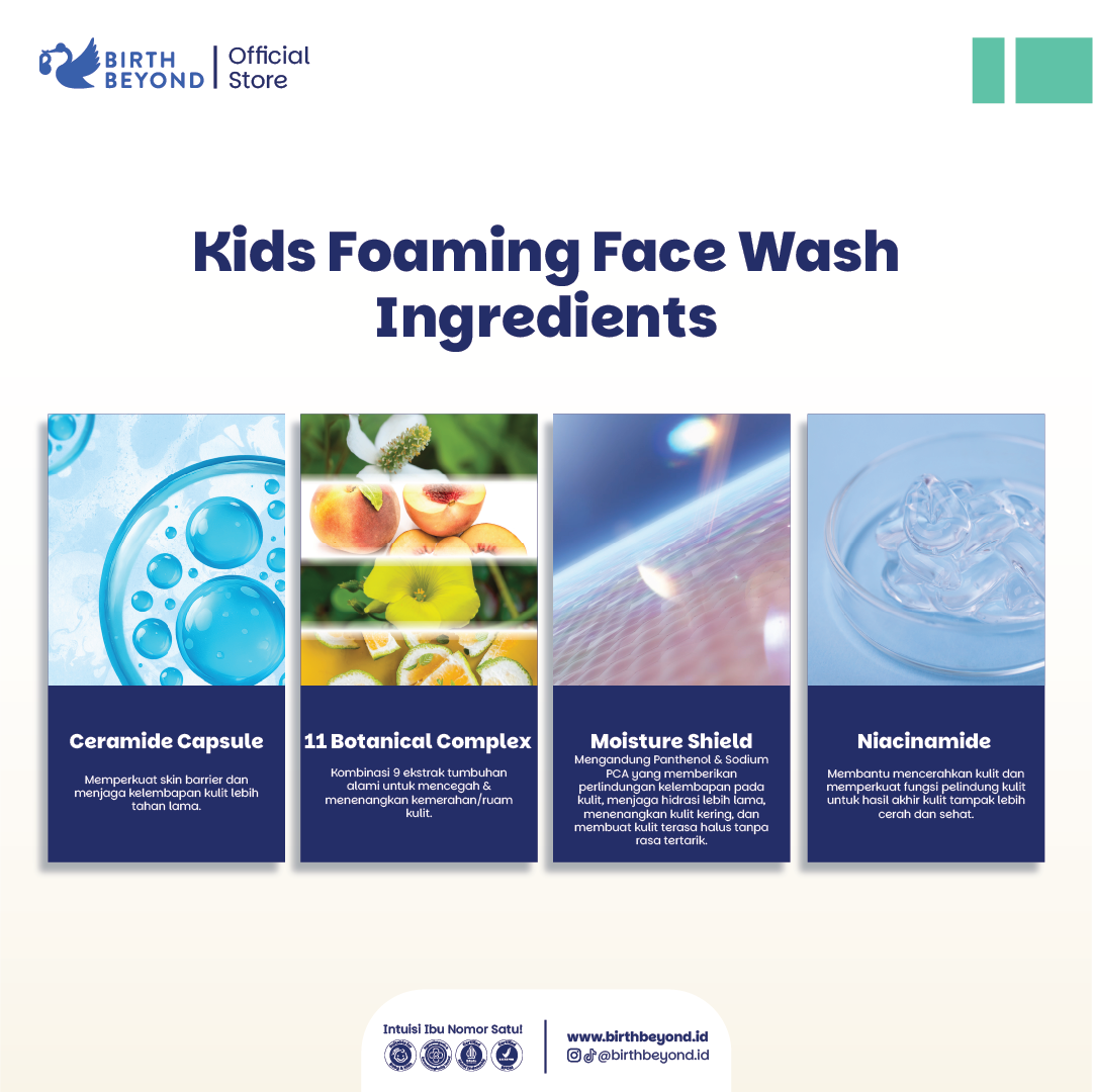 Birth Beyond - Kids Foaming Face Wash 100ml | Sabun Muka Anak Kulit Sensitif | Dengan Ceramide Capsules dan Niacinamide | No SLS/SLES, Paraben, Alcohol | Membersihkan dan Mencerahkan | Tanpa Pedih di Mata