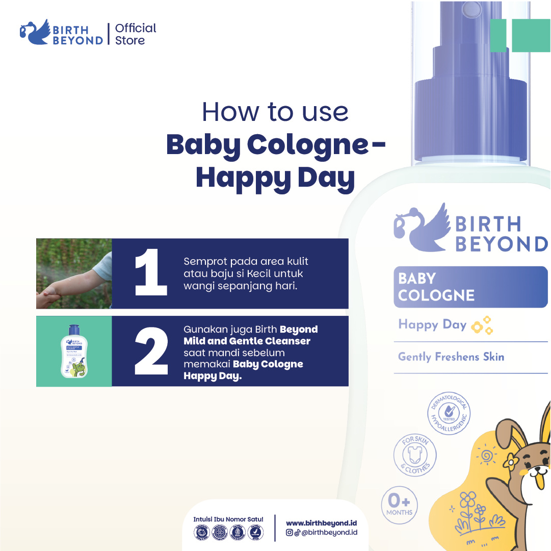 Birth Beyond Cologne Happy Day 100ml - Cologne Parfume Bayi Anak dengan Penthanol B5, Chamomile Extract, 0% Alcohol, Non Toxic Formula, Non Paraben
