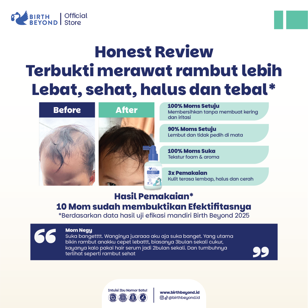 Birth Beyond Hair Serum 100ml - Serum Penumbuh Penyubur Rambut Baby Newborn Anak - Meratakan Pertumbuhan Rambut dengan Panax Ginseng, Multivitamin, Milk Protein dan 11 Botanical Complex