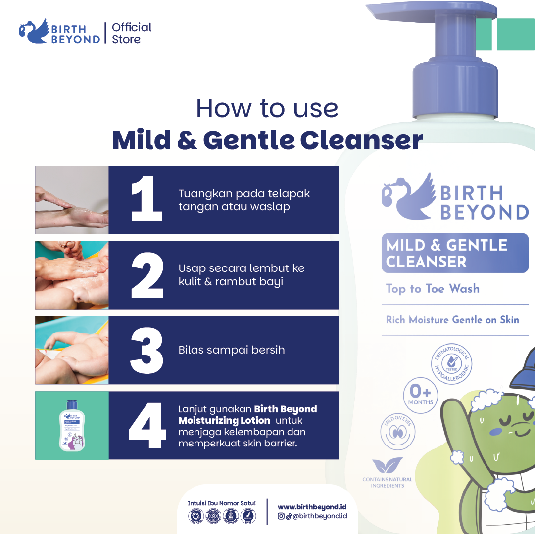 Birth Beyond Mild and Gentle Cleanser (Top To Toe Wash) 300ml - Sabun Mandi Rambut, Wajah dan Badan Baby Newborn Anak Kulit Kering Sensitif - Membersihkan Melembabkan Dengan Ceramide Capsules dari Korea, 9 Botanical Complex No SLS/SLES, Paraben, Alcohol