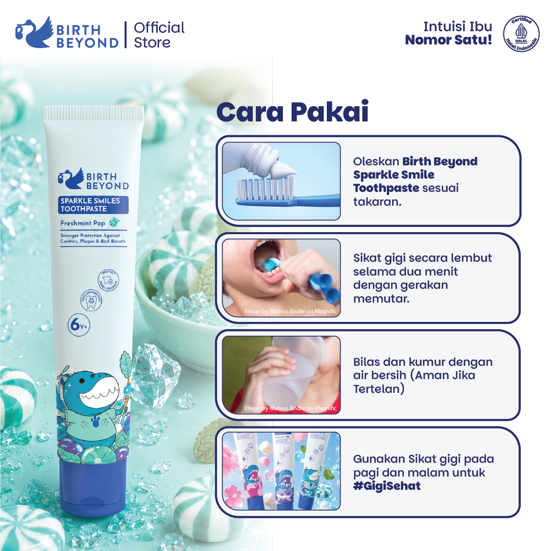 Birth Beyond Sparkle Smiles Toothpaste Freshmint Pop 50g untuk Anak 6Tahun+ Smartfluoride 1000 PPM