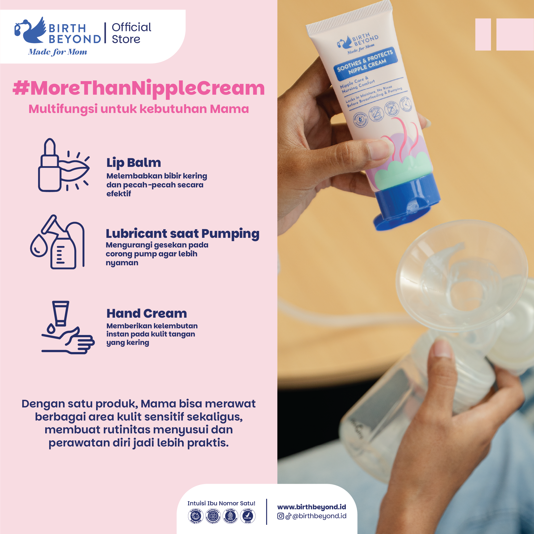 Birth Beyond Soothes & Protects Nipple Cream – Krim Puting Ibu Menyusui untuk Menenangkan & Melembapkan Puting Lecet, Aman Tanpa Bilas, Multifungsi Bisa untuk Pumping, Lip & Hand Care dengan Olive Oil, Tsubaki Oil & Shea Butter