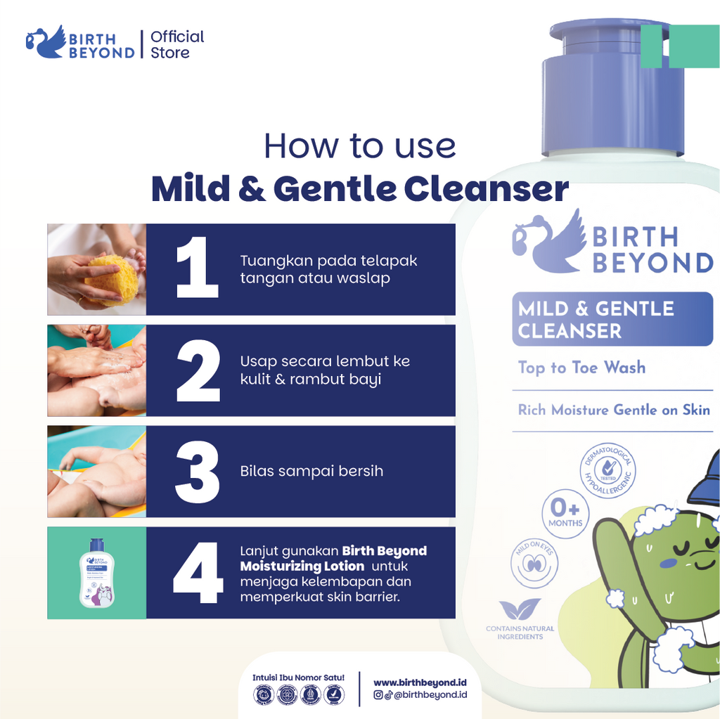 [BUY 1 GET 1] Birth Beyond - Mild Gentle Cleanser (Top To Toe Wash) 100ml | Sabun Mandi Rambut dan Badan Bayi Anak untuk Kulit Kering Sensitif | Dengan Ceramide Capsules dari Korea | Tanpa SLS/SLES, Paraben, Alcohol | Membersihkan dan Melembabkan kulit