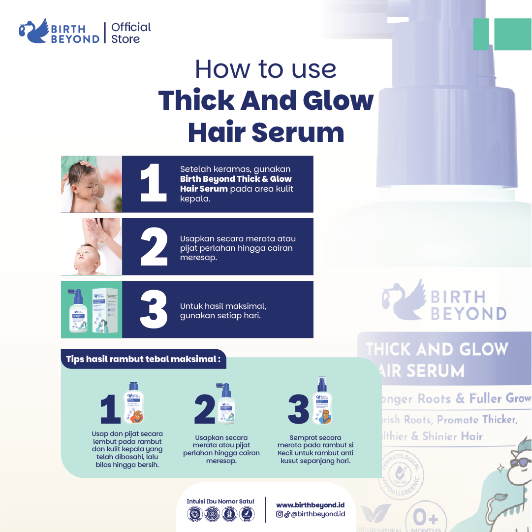 Birth Beyond Hair Serum 100ml - Serum Penumbuh Penyubur Rambut Baby Newborn Anak - Meratakan Pertumbuhan Rambut dengan Panax Ginseng, Multivitamin, Milk Protein dan 11 Botanical Complex