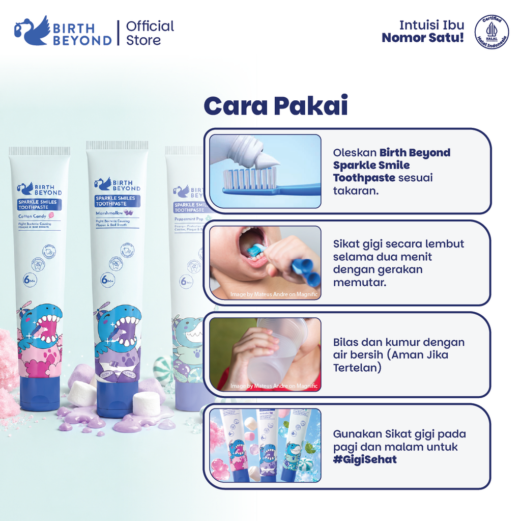 Birth Beyond Sparkle Smiles Toothpaste 50g – Pasta Gigi Anak 6M+ Smartfluoride 500 PPM