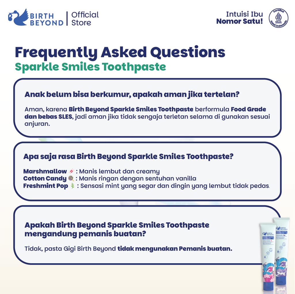 Birth Beyond Sparkle Smiles Toothpaste 50g – Pasta Gigi Anak 6M+ Smartfluoride 500 PPM