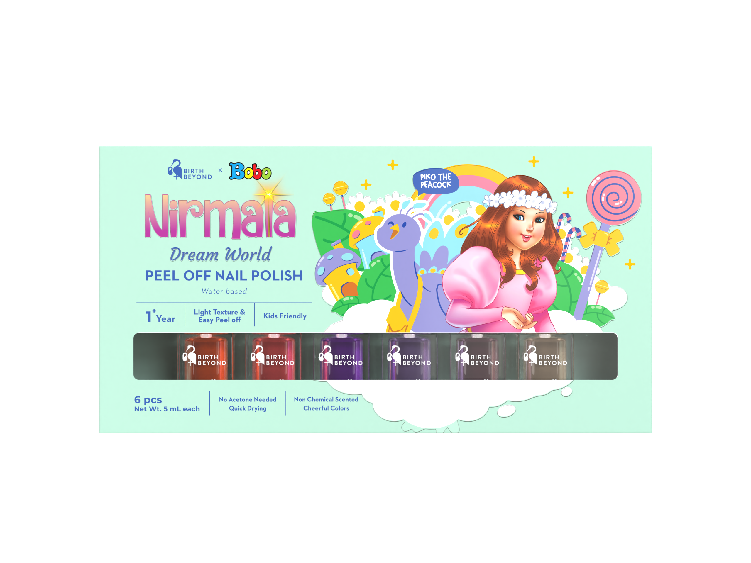 Birth Beyond X BOBO - Peel Off Nail Polish Nirmala Dream World @5ml x 6pcs - Kutek Anak