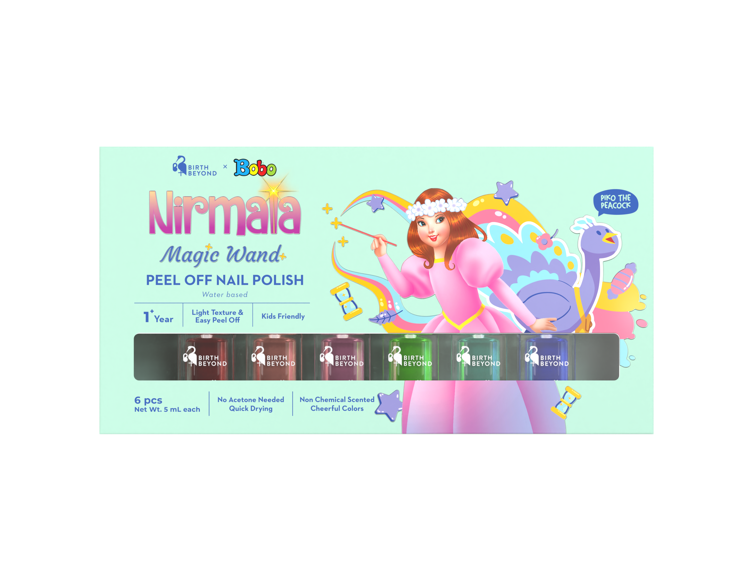 Birth Beyond X BOBO - Peel Off Nail Polish Nirmala Magic Wand @5ml x 6pcs - Kutek Anak